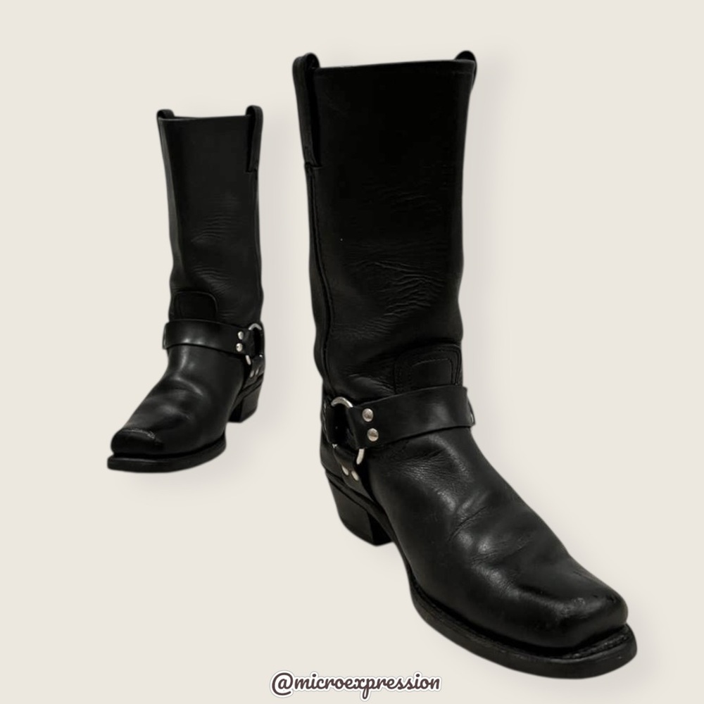 MILEY CYRUS Frye Harness 12R Black Cavalry Moto Square Toe Leather Cowboy Boot - Picture 10 of 16